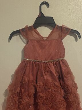 Nannette Rose-Appliqué Glitter Tulle Dress in Rust